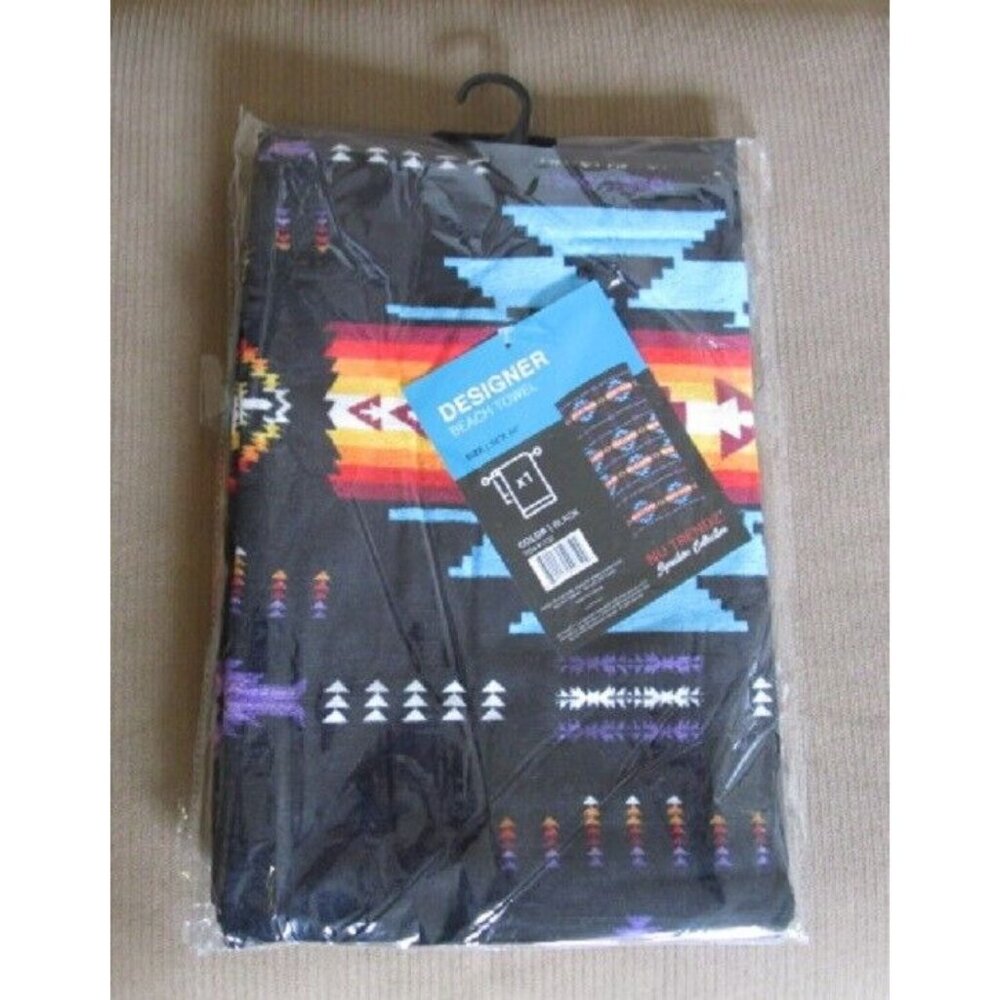 New Black Oversized Southwest Bath Beach Pool Gift Towel Geometric Aztec Navajo - Picture 2 of 2